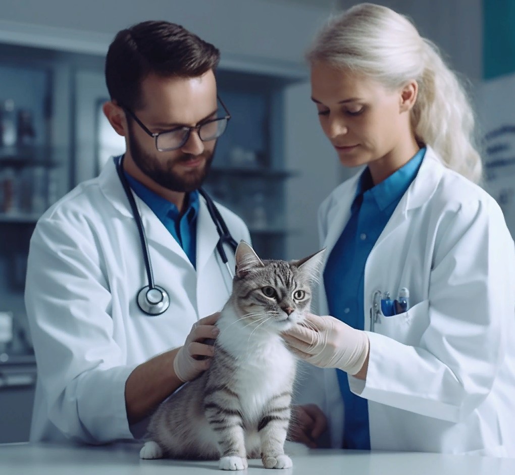Кошка с подозрением на короновирусный энтерит на осмотре у ветврача