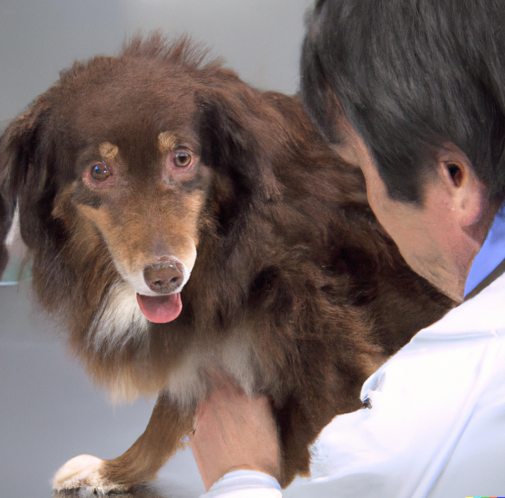Осмотр ветеринаром собаки с аллергией
